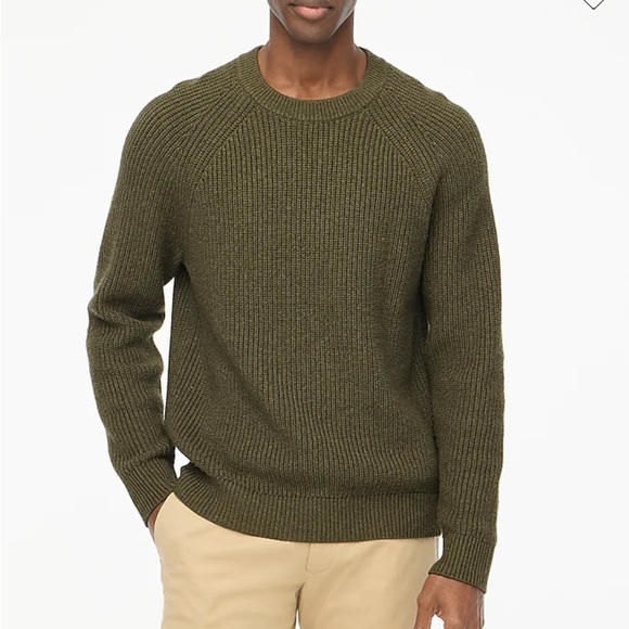 J crew Raglan shaker-stitch crewneck sweater Hthr Distressed Fatigue - Picture 1 of 3